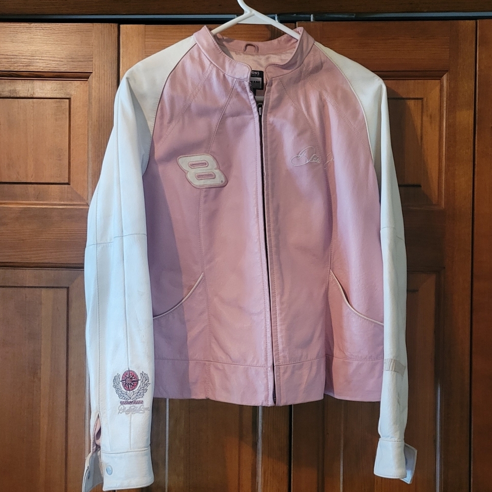 Vintage Wilsons Leather Pink and White DALE EARNHARDT JR. Nascar Jacket